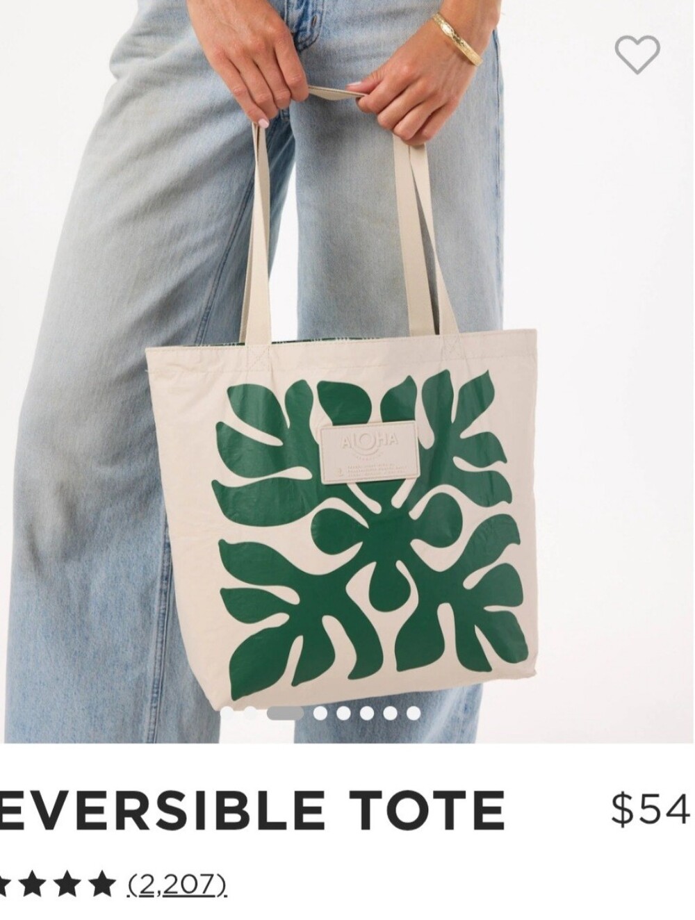 ALOHA Collection Reversible Tote, Quilt/Palaka Print, Olive/Cream